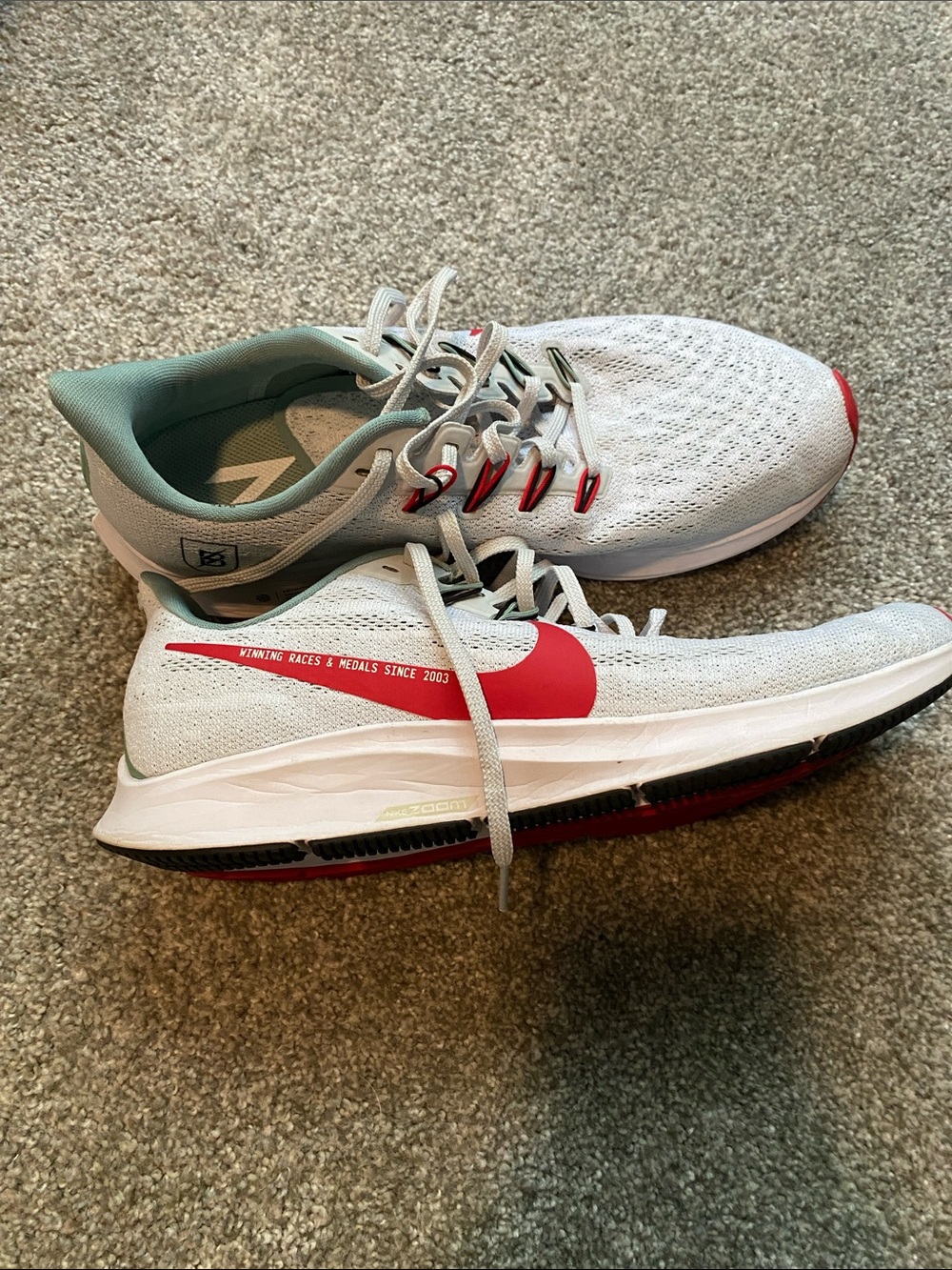 Nike zoom Pegasus Light Gray Running Shoes with Red Swoosh